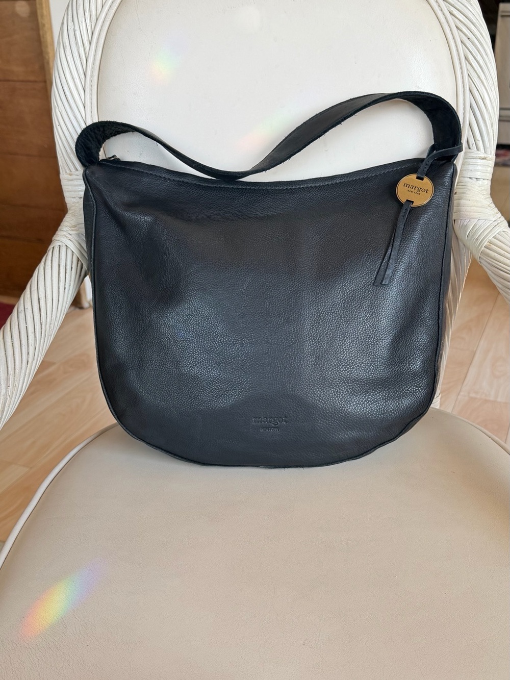 MARGOT New York Soft Slouchy Black Leather Hobo. With Coin Charm. NEW! Medium.